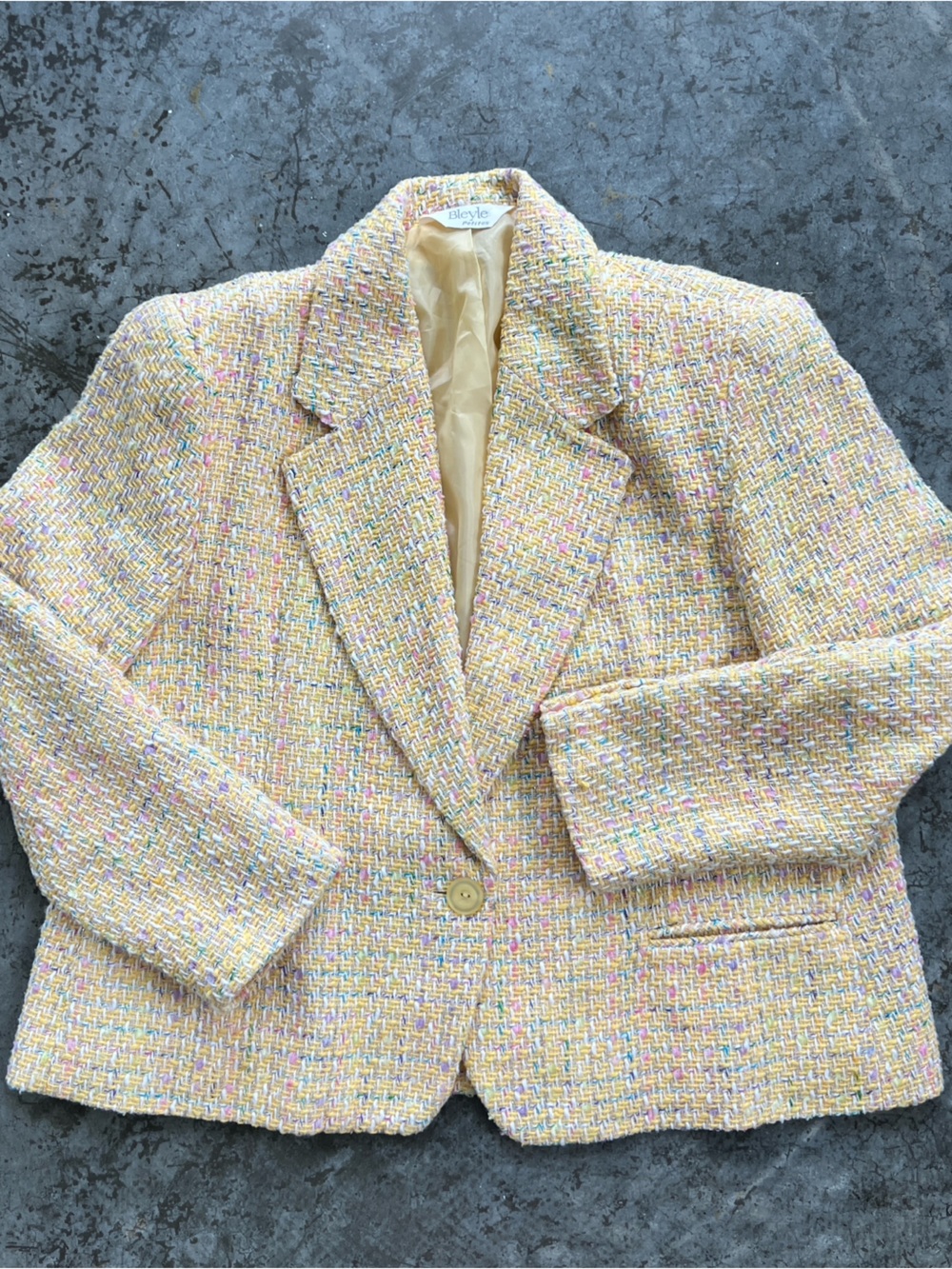 Bleyle Petites Pastel Yellow Tweed Blazer Lurex Vintage Clueless Chic Womens 16P